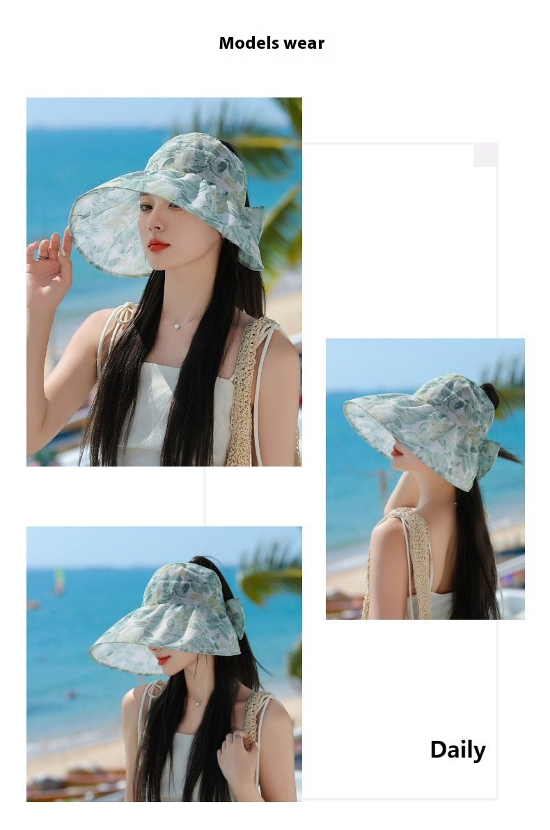 Sommer Ny Gudinde Elegant Blomsterstof Åben Top Hat til Kvinders Fritid UV-Beskyttende Solhat Koreansk Version Solhat_voghion.com