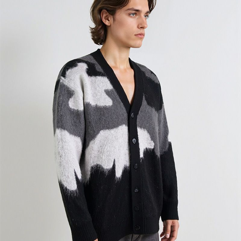 Cardigan da uomo con scollo a V - Pullover casual in morbida maglia con orlo a coste, vestibilità comoda e ampia per l'inverno (cachi, grigio)_voghion.com