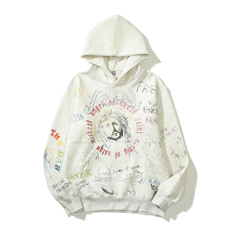 Abbigliamento da uomo autunno e inverno nuovi graffiti stampa hip hop uomini e donne coppie casual sciolto più felpa con cappuccio spessa in velluto all'ingrosso_voghion.com