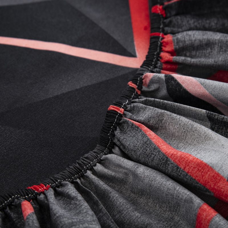 Sábana bajera ajustable de poliéster con diseño geométrico abstracto en negro y rojo, agradable para la piel y protectora de colchón._voghion.com