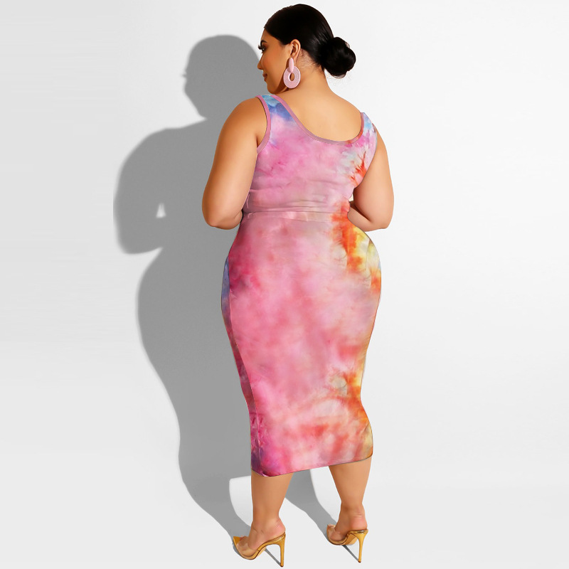 20778 Zomer nieuwe tie-dye print strakke wrap hippe mode casual set dames plus size tweedelige set_voghion.com