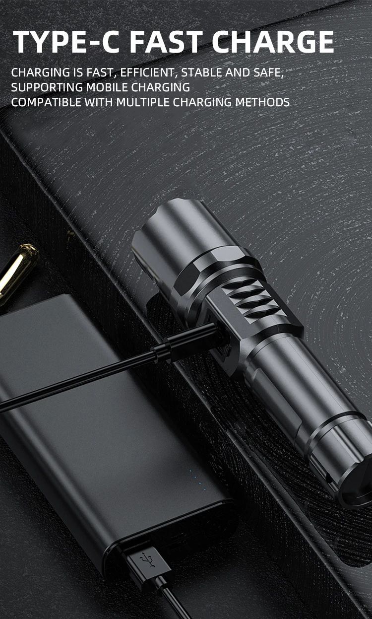 High Power XHP100 LED Flashlight Rechargeable Retractable_voghion.com