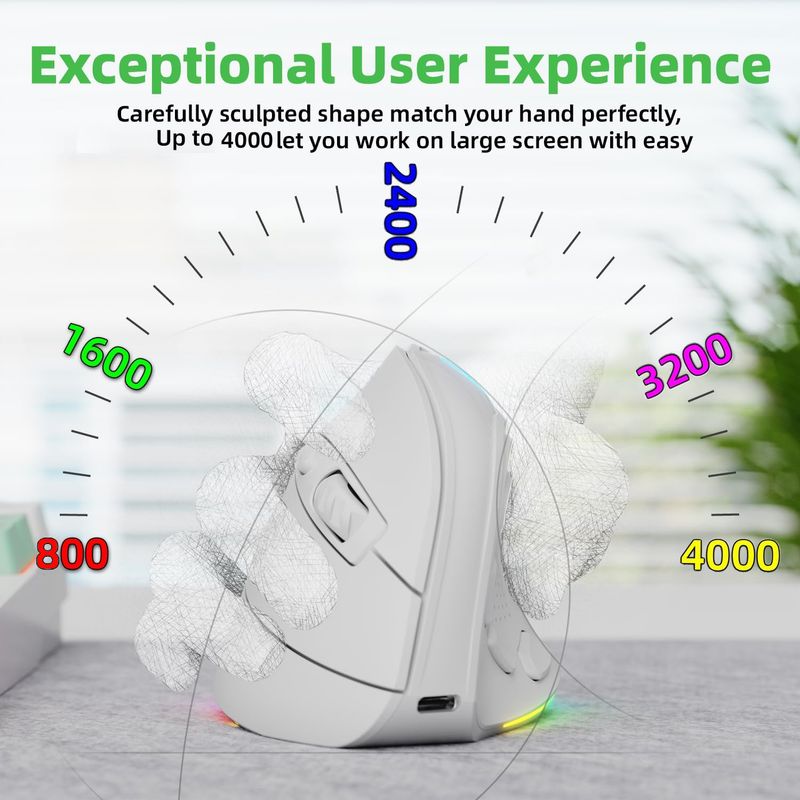 Digitex Digitex 2.4G Bluetooth Dual Mode Ergonomic Vertical 4000DPI 9 Keys RGB Backlit Rechargeable Silent Mouse_voghion.com