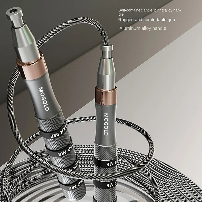 Corda per saltare autobloccante con doppio cuscinetto, manico in lega di alluminio con texture in silicone blu e oro, personalizzabile con laser fai da te_voghion.com