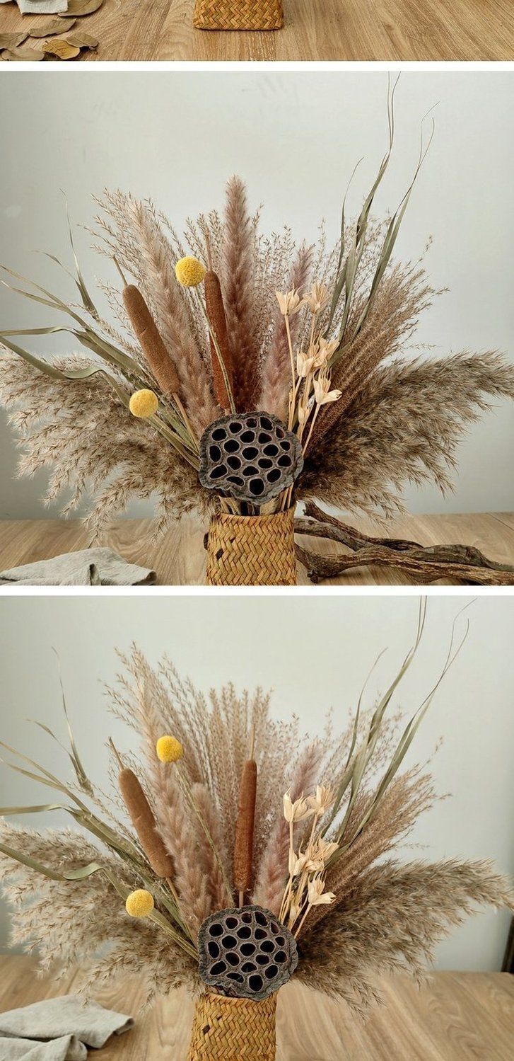 Konstnärlig Retro Naturlig Vass Torkad Bukett Set Klädaffär Fönster Dekoration Hem Skrivbord Riktiga Blommor Ornament_voghion.com