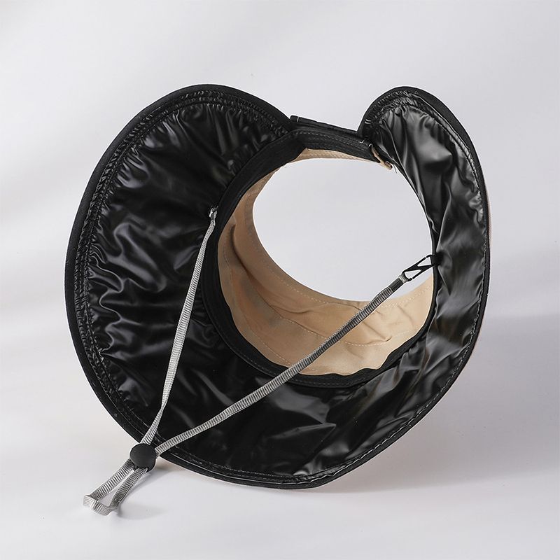 Fashion Summer Black Vinyl Sun Women Stripe Wide Brim UV Protection Bucket Hat Foldable Outdoor Beach Ladies Empty Top Sunscreen_voghion.com
