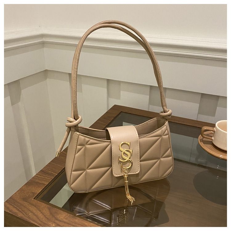 Borsa a tracolla con catena a tracolla tinta unita, stile nuovo, per il tempo libero, da donna, con intagli a diamante_voghion.com