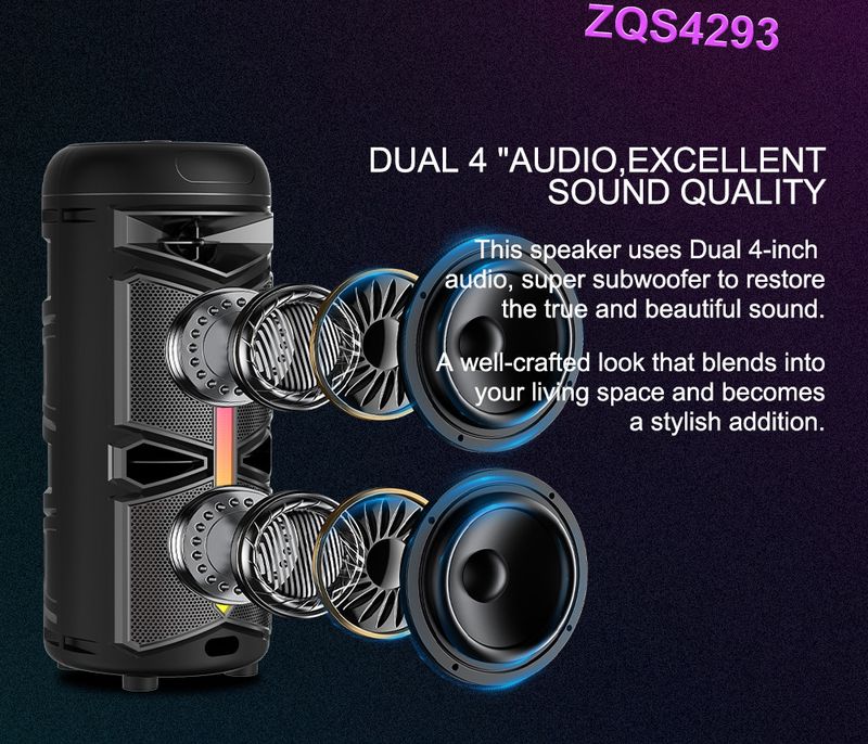 Bezprzewodowy głośnik karaoke Bluetooth ZQS4293 nadaje się do występów na świeżym powietrzu_voghion.com