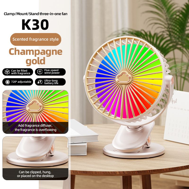 Digital Display Small Student Dormitory Bedside Night Light Clip Fan Office Desktop USB Rechargeable Silent_voghion.com