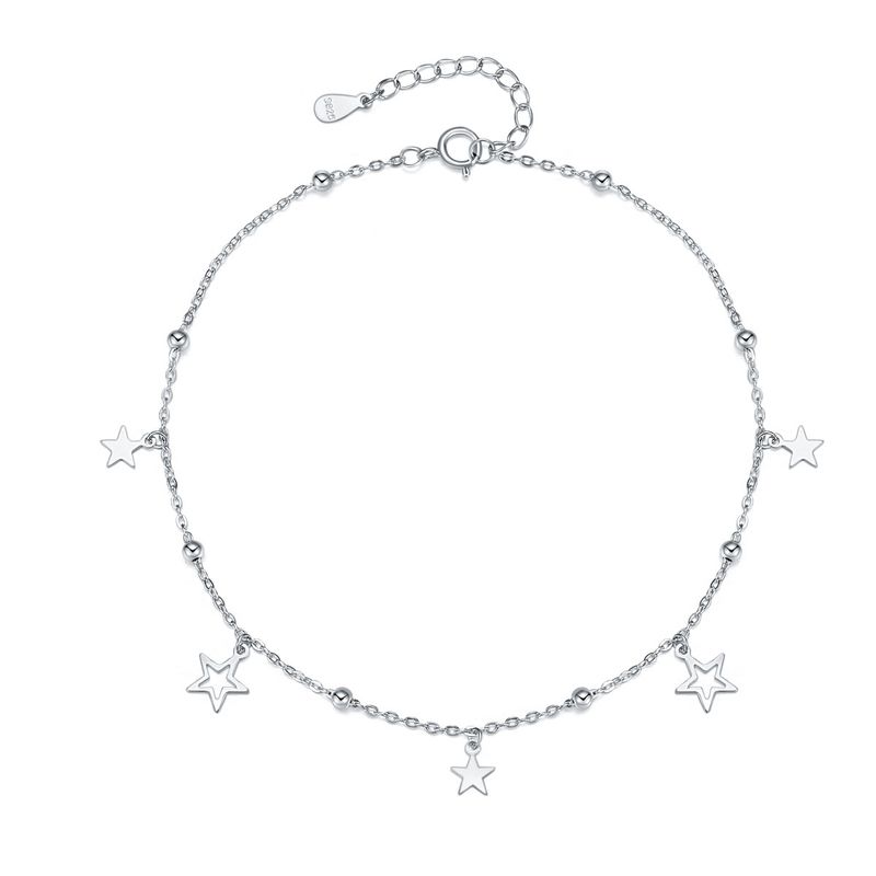 Cavigliera con nappa a stella a cinque punte in argento puro, elegante, alla moda, da spiaggia, per donna_voghion.com