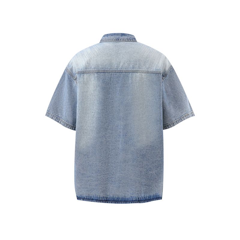 Herrenbekleidung Washed Old Denim Kurzarmjacke Weite Beinhose Anzug Herren Loose Summer Ins Denim Anzug_voghion.com