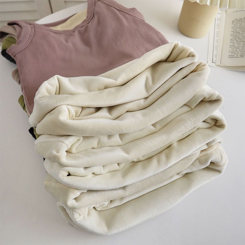 Autumn and Winter fleece-lined warm camisole thickened warm high elastic slim fit slimming inner warm bottoming top for women_voghion.com