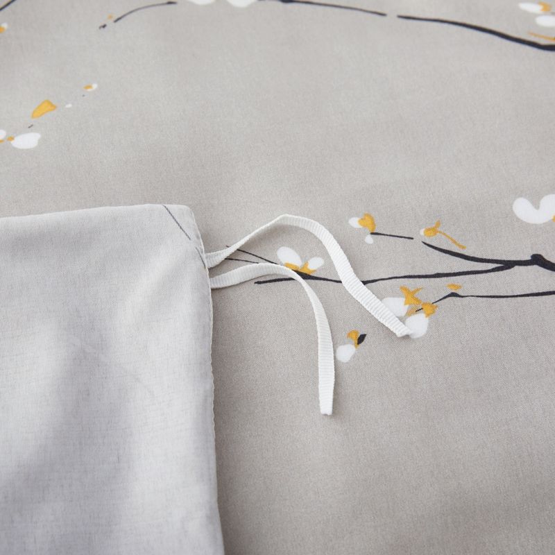 Weiche Faser Grau Plum Blossom Floral Quilt Cover Home Textile Bettwäsche Dreiteiliges Set_voghion.com