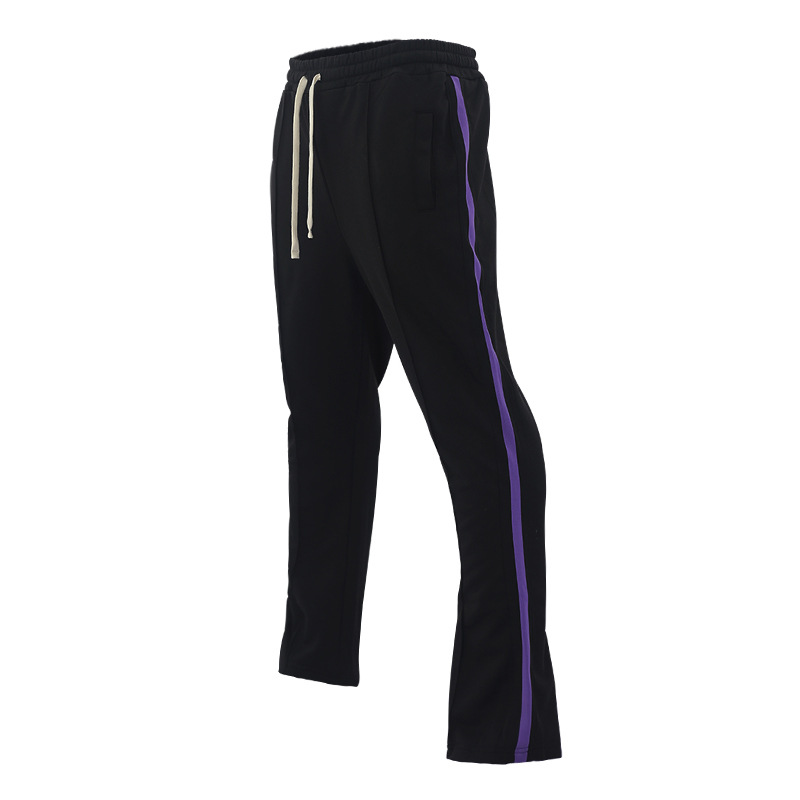 Calça esportiva casual listrada e boca de sino para primavera e outono, nova calça comprida e justa para homens, calça da moda_voghion.com