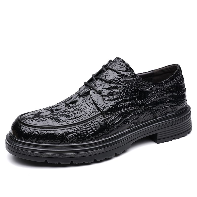 Zapatos de cuero genuino de vaca para hombre, calzado formal de negocios con estampado de cocodrilo, transpirables y de suela gruesa, primavera y otoño de 2025._voghion.com