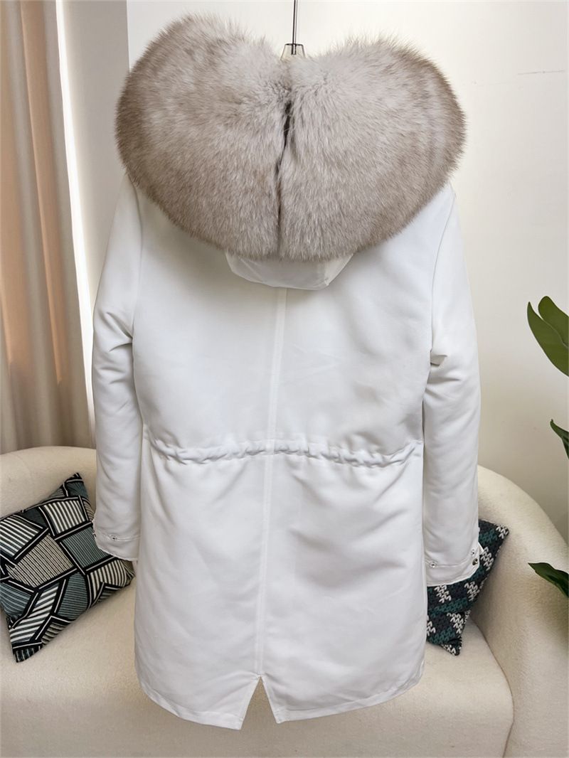 Damenbekleidung Abnehmbarer Parka aus Fuchspelz Mittellanger Kapuzenmantel_voghion.com