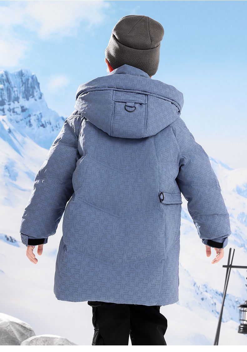 Boys' Long Puffer Jacket With Hood - Thickened Down Coat For Kids, Winter Warm Jacket, Blue/Black/Green, Size 120-170cm_voghion.com