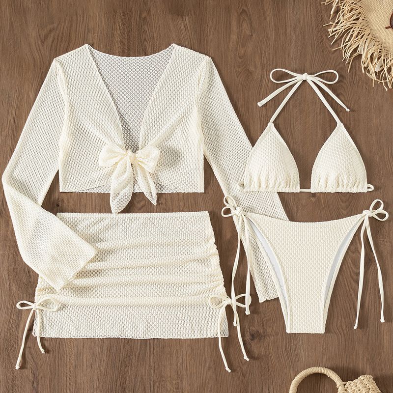 Neues 2026 Cross-Border Langarm Zweiteiler Strandkleid Vierteiliges Set Sexy Bikini Schnelltrocknender Badeanzug Bademode für Damen_voghion.com