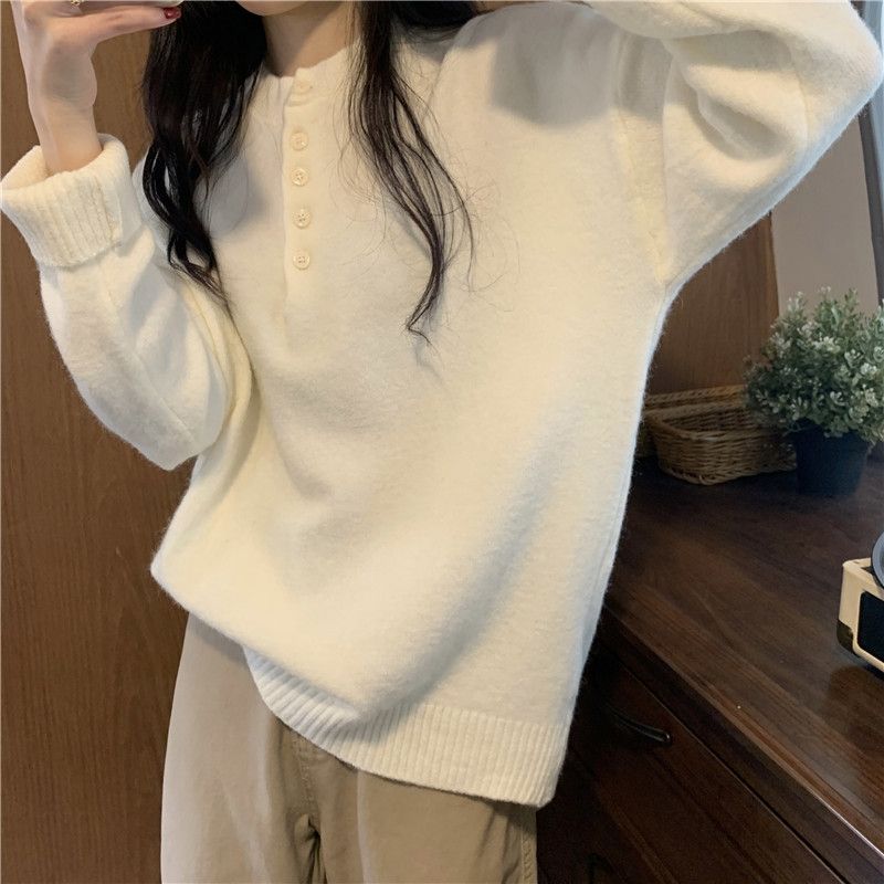 Maglione morbido blu latte per donna, autunno inverno 2025, nuovo pullover ampio in stile coreano, versatile, lavorato a maglia a maniche lunghe_voghion.com