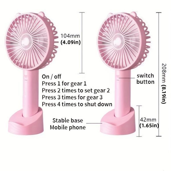 Mini Portable Fan; Mute USB Mini Handheld Fan; Cute Design 3 Speed Small Desk Fan With Base; Makeup Rechargeable Fan For Stylish Girl Women; Small H_voghion.com
