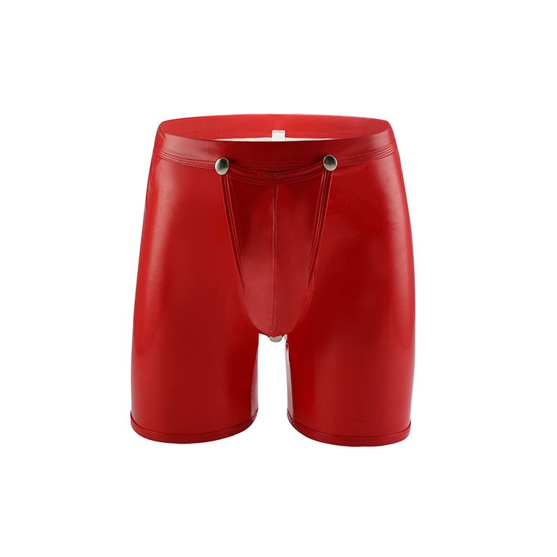 Men's Leather Extended Boxer Briefs Low Waist Front And Back Opening Button Pouch Separate Sexy Leather_voghion.com