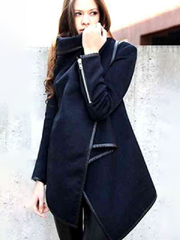 gilet pull revers tissé fente asymétrique col haut manteau en laine_voghion.com