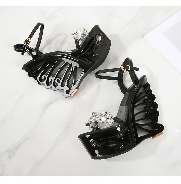 Women's Strappy High Heel Sandals - Rhinestone Decor & Comfortable Platform For Parties_voghion.com