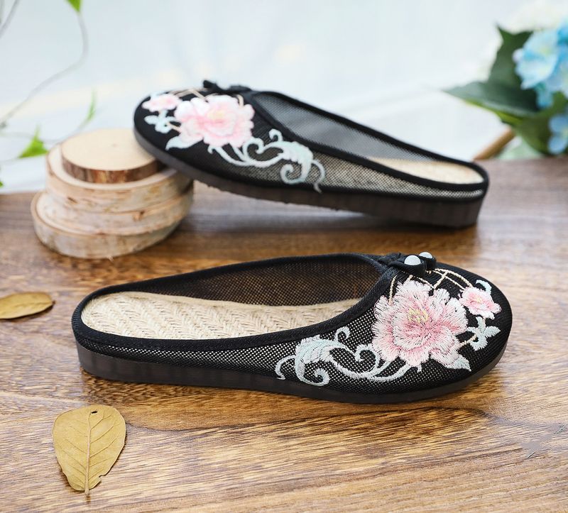 Solette in rete di lino, pantofole piatte ricamate, scarpe da donna 2025, sandali_voghion.com