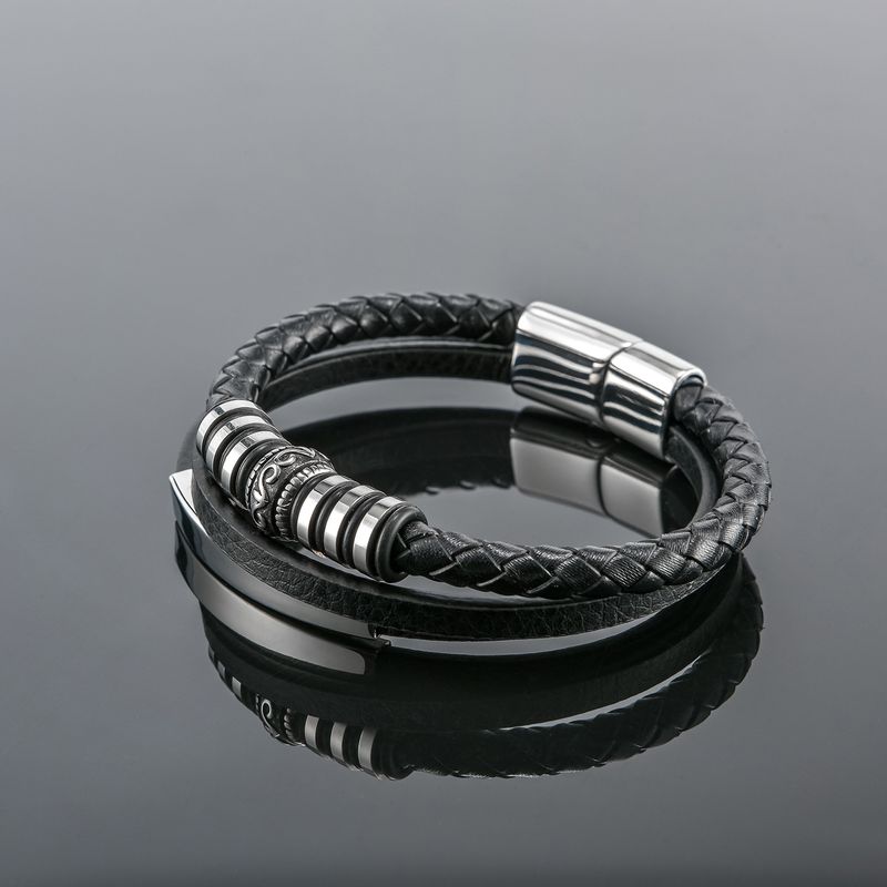 Bracciale da uomo retrò in corda di pelle intrecciata, bracciale da coppia in acciaio inossidabile con fibbia magnetica, bracciale in pelle intrecciata_voghion.com
