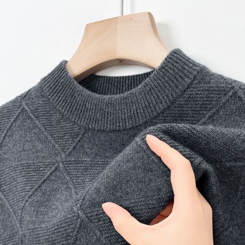 Podzimní a zimní trendy pánský svetr z vlny s kulatým výstřihem, volný, silný, žakárový, teplý, pletený, základ_voghion.com