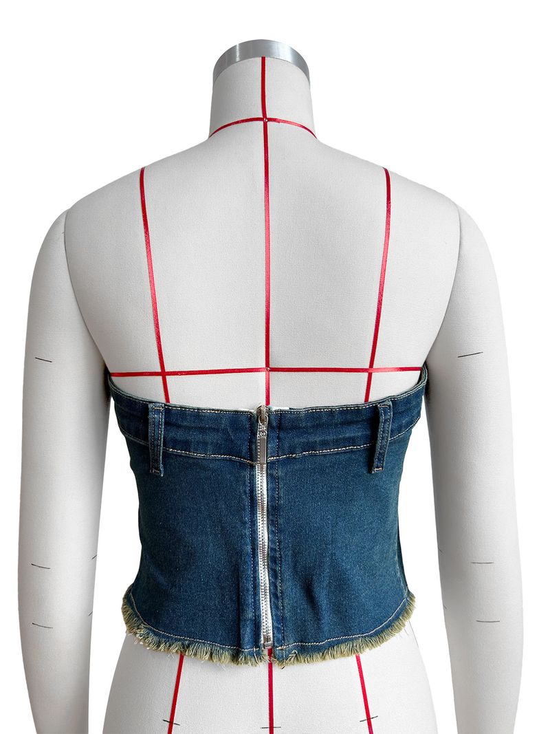 Women's Clothing Stretch Denim Fabric Patch Embroidery Denim Top_voghion.com