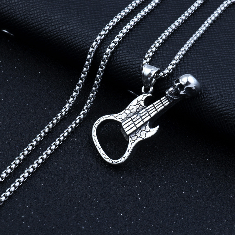 Vintage Skull Guitar Opener Pendant Necklace Men's Hip Hop Rock Personality Design Jewelry Accessories Party Gifts_voghion.com