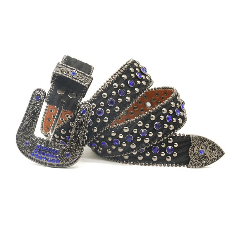 Wasserdiamant mit Herrenmuster Niete Handgefertigt Personalisierter Street Net Rot Mode Hosengürtel_voghion.com