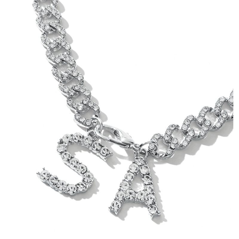 Diamond Studded Letter Necklace, Simple, Atmospheric, Personalized, Trendy Chain, Internet Celebrity Temperament,_voghion.com