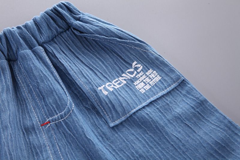 Children's thin men's lapel short sleeved summer casual children's single breasted shirt two-piece set_voghion.com