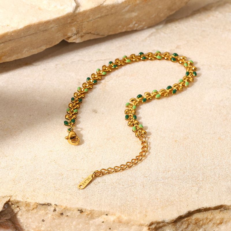 INS femmes nouveau or vert goutte huile feuille d'olivier en acier inoxydable mode Style Bracelet bijoux_voghion.com