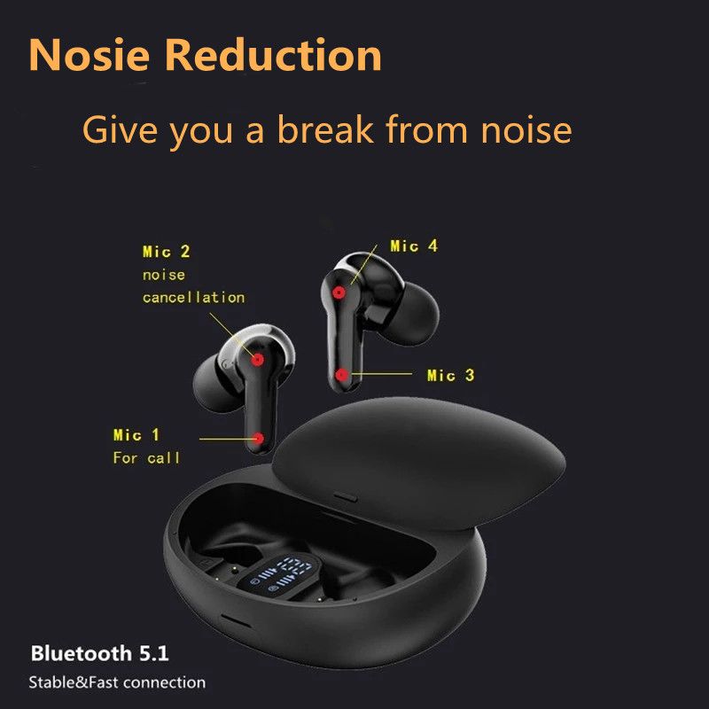 TWS Auricolari Bluetooth wireless con cancellazione del rumore Auricolari aziendali Impermeabili Sport Controllo touch Cuffie da gioco Standby prolungato_voghion.com