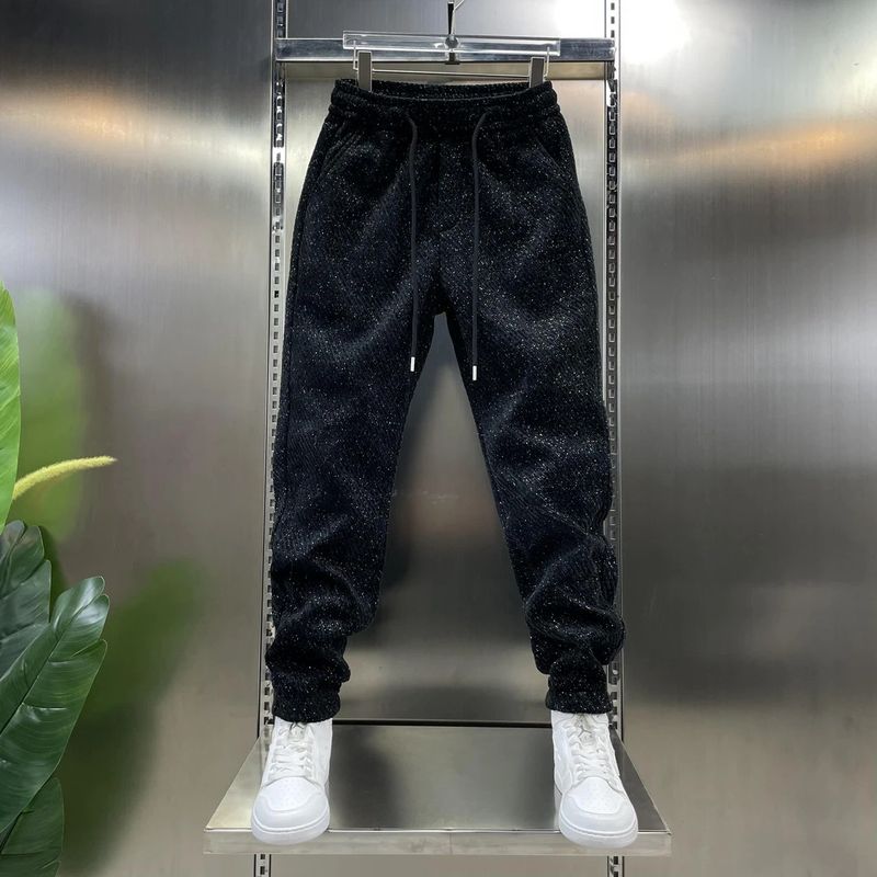 Roupas masculinas Calças esportivas casuais Calças masculinas de inverno Novas calças de moletom de malha de chenille grossas e quentes com cordão Calças retas com cintura elástica_voghion.com