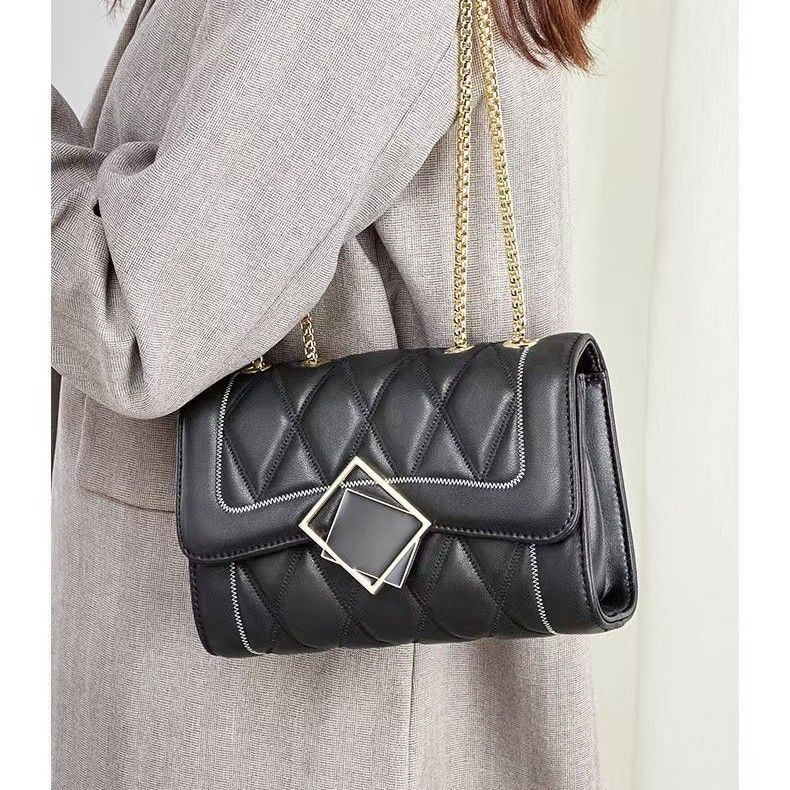Stile coreano, nuovo, alla moda, tracolla singola con cerniera in metallo con diamanti, semplice, versatile, piccola, quadrata._voghion.com