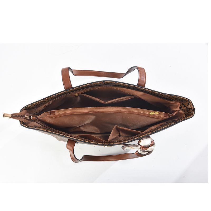 Borsa da donna, borsa tote, borsa retrò a quadri, grande capacità, borsa a tracolla con sciarpa e ornamento, borsa da donna_voghion.com