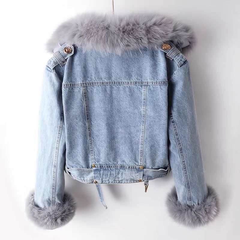 Ruházat Fox Rabbit Fur er Denim női rövid felső parti dzseki_voghion.com