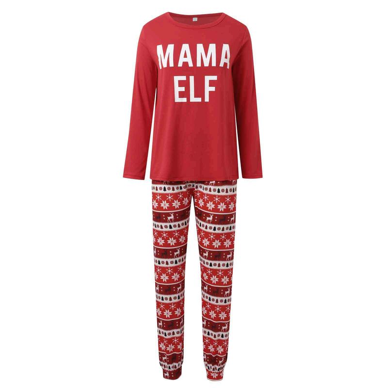 Passende Familienoutfits: Weihnachtliches Familien-Pyjama-Set mit rotem Aufdruck, langärmelig, für Eltern und Kinder_voghion.com