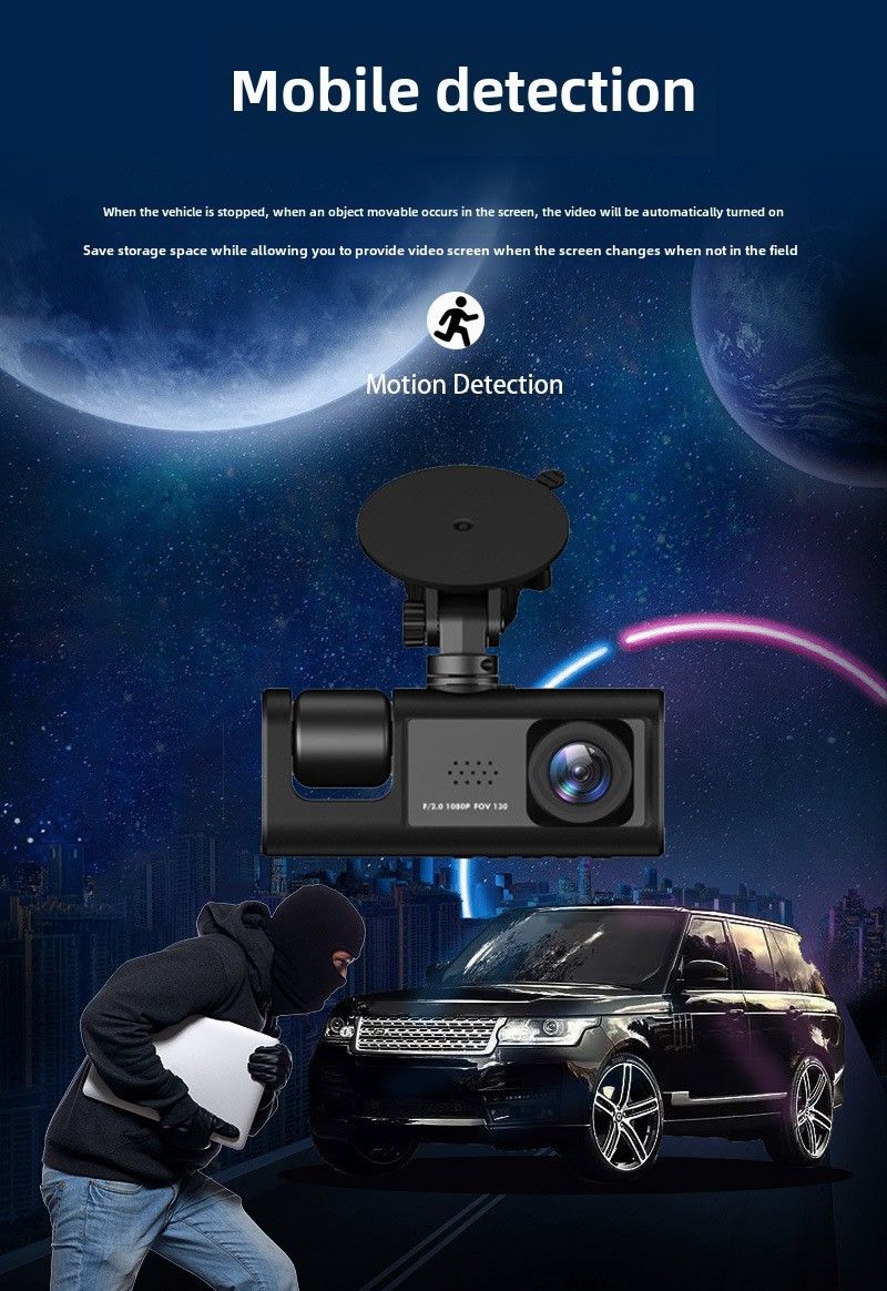 Grensoverschrijdende rijrecorder drie-lens drie-opname auto voor auto achter panoramisch dubbele lens achteruitrij-afbeelding groothandel_voghion.com