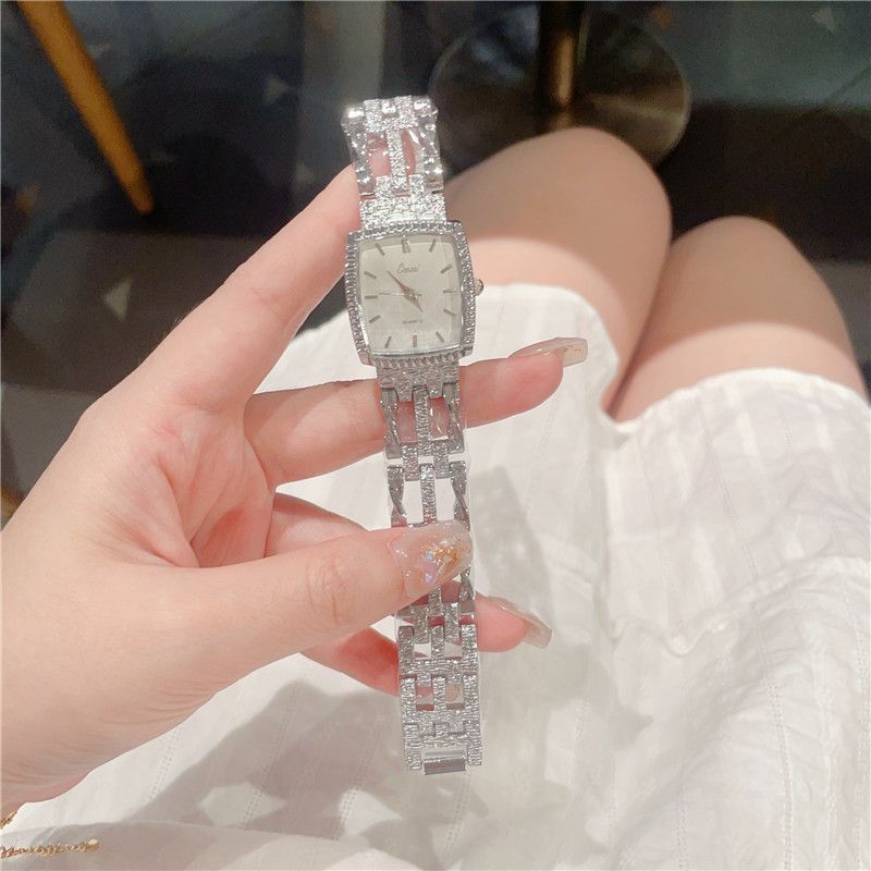 Orologi da donna quadrati piccoli verdi, orologio da donna al quarzo per il tempo libero, orologio da donna di lusso con luce media_voghion.com