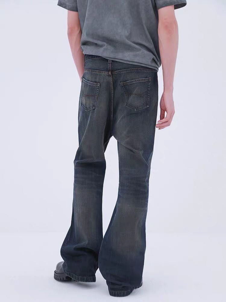 Herrenbekleidung Herren Schlammgefärbte Schlagjeans - Vintage Washed Bootcut Denim Pants (Marineblau, S-XXL) Modetrends_voghion.com
