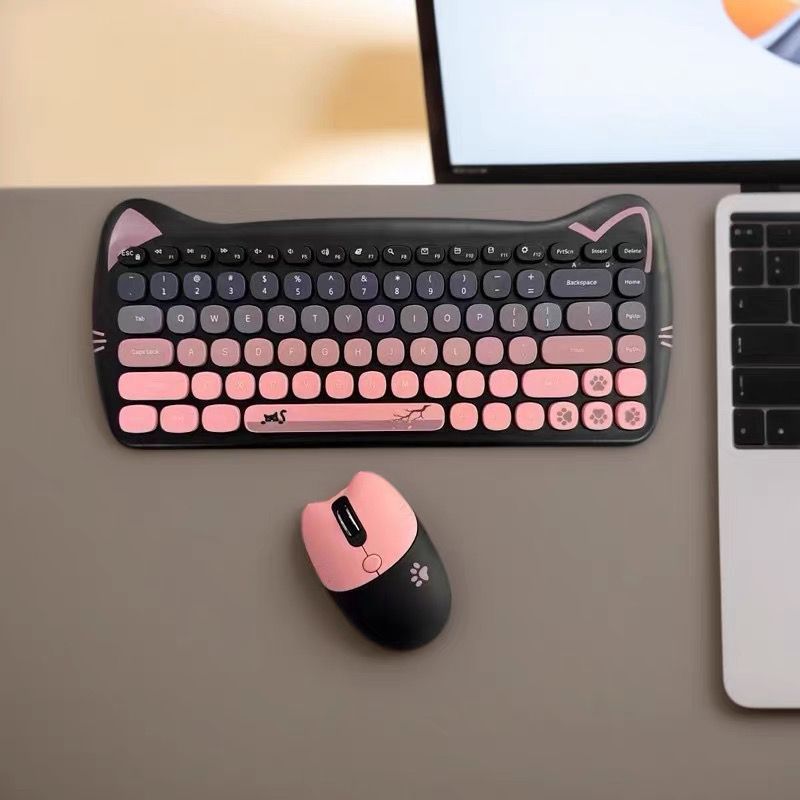 Mofii Gradient Kitty Pink Cute Small Wireless Keyboard Mouse For Girls Quiet And Silent_voghion.com