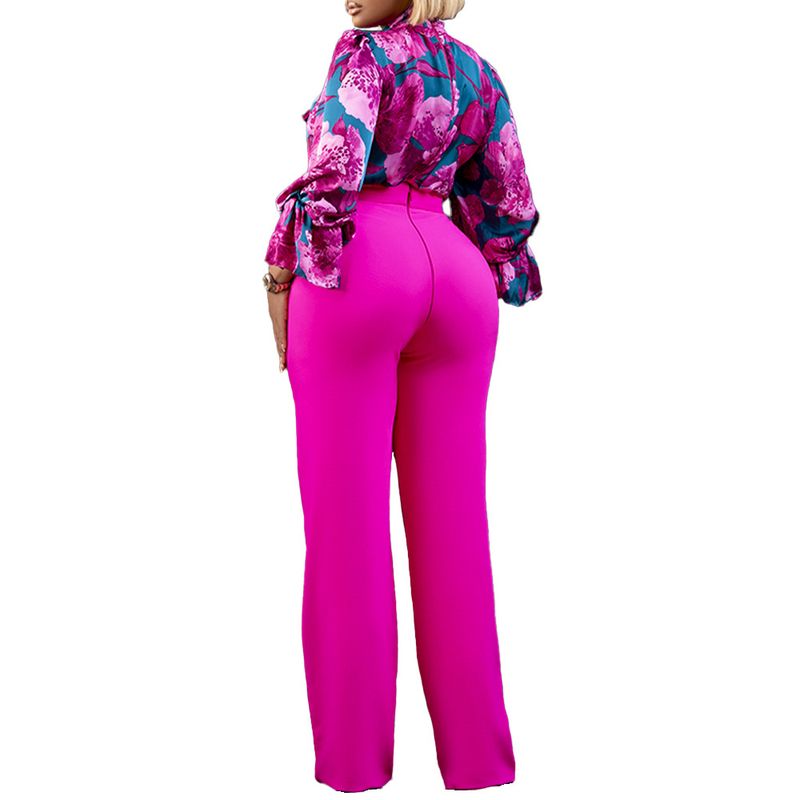Dameskleding herfst en winter losse grote maten casual bedrukte shirts met lange mouwen wijde pijpen broeken cross border tweedelige set_voghion.com