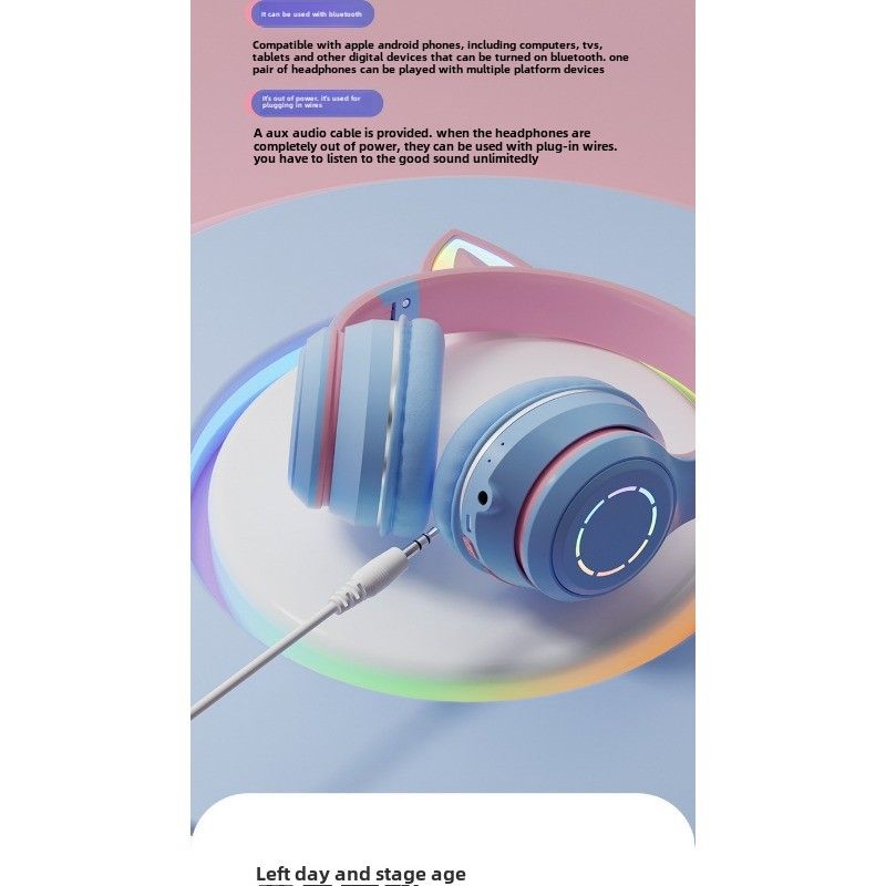 Yavaşça Renk Değiştiren Aydınlatmalı Bluetooth Kulaklık Kedi Kulaklığı BT035 E-spor Canlı Yayın Sunucusu Oyun Kulaklığı_voghion.com