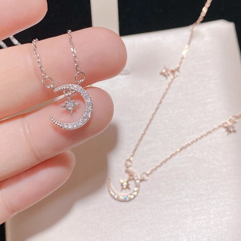 Sterling Silver Moon Necklace Accessories Women, Light Luxury, Niche, High-End Feel, New Style, Best Friend Birthday_voghion.com