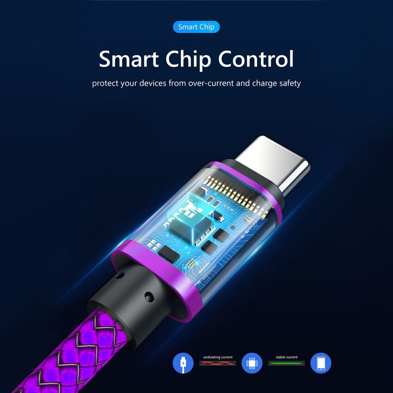 Nylon geflochtenes Typ-C-Schnellkabel, geeignet für Android-, Huawei-, Samsung-Telefone, USB-, C-Flash-Ladedatenkabel_voghion.com
